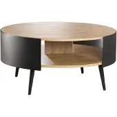 CALICOSY Table basse ronde 2 niveaux flancs métal noir