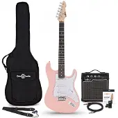 Gear4Music LA Electric Guitar Pink 10W Guitar Amp & Accessory Pack