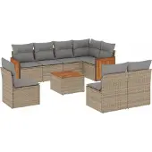 vidaXL 9-delige Loungeset met kussens poly rattan beige