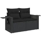 vidaXL 4-delige Loungeset met kussens poly rattan zwart