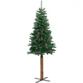 vidaXL Kerstboom met echt hout en dennenappels smal 210 cm PVC groen