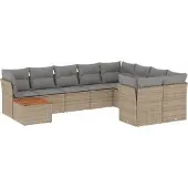 vidaXL 10-delige Loungeset met kussens poly rattan beige