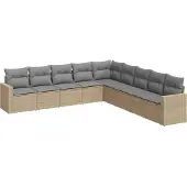 vidaXL 9-delige Loungeset met kussens poly rattan beige