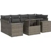 vidaXL 7-delige Loungeset met kussens poly rattan grijs