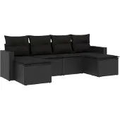 vidaXL 6-delige Loungeset met kussens poly rattan zwart
