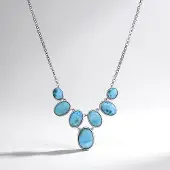 Cavill - Zilveren halsketting - 925 Sterling Zilver gerhodineerd - Larimar 34,88 ct ovaal cabochon - Elegante V-vorm ketting - Frisse aquablauwe tint