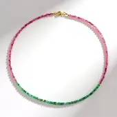 Cavill - Zilveren Halsketting 925 Sterling Zilver Verguld - Roze Toermalijn 15,36 ct - Smaragd 12,87 ct - Elegant 45 cm