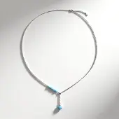 Cavill - Zilveren halsketting - 925 Sterling zilver - Natuurlijke Larimar 9 5 ct - Blauwe ronde kralen - Verstelbaar 46-51 cm