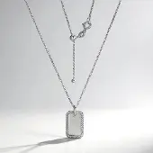 Cavill - Zilveren Halsketting 925 Sterling Zilver - 0,26 ct Witte Braziliaanse Topaas - Pavé Rechthoekige Hanger - Verstelbaar 45-50 cm
