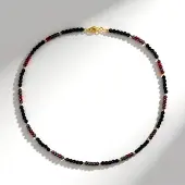 Cavill - Zilveren Halsketting 925 Sterling Verguld - Zwarte Onyx 27,50 ct en Hematiet 48,30 ct - Elegante 50 cm Sieraad met Roodgrijs en Goud