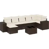 vidaXL 8-delige Loungeset met kussens poly rattan bruin
