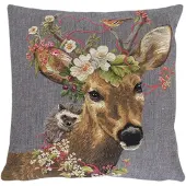 Mars & More gobelin kussen bloemen klein hert 45x45cm