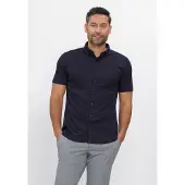 Desoto Slim Fit Jersey overhemd donkerblauw, Effen