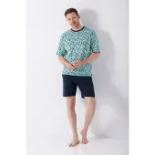 Hajo heren shortama turquoise blokjespatroon - Blauw - Maat - 60