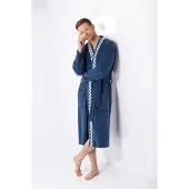 Hajo Blauwe badstof heren badjas | Maat 54