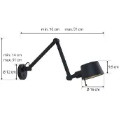 LUCANDE Wandlamp Silka, dimbaar, zwart, Woon-/ Eetkamer, metaal, Modern, wandlamp