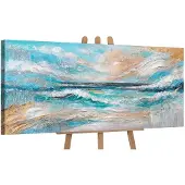 YS Canvas schilderij panoramisch 115x50 handgeschilderd zonnige vloed zon zee – -Art Gallery – Stralende wanddecoratie voor woonkamer – Modern schilderij voor hal