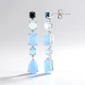 Cavill - 925 Sterling Zilver Zilveren Oorbellen - Azuurblauwe Kwarts 8,008 ct - Gerhodineerd, Peervormige & Ovale Cabochons, Elegante Blauwstenen