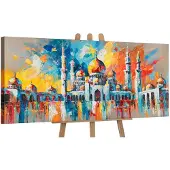 YS Canvas schilderij panoramisch 115x50 handgeschilderd harmonie abstract evenwicht – -Art Gallery – Rustgevende wanddecoratie voor woonkamer – Modern schilderij voor hal