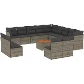 vidaXL 14-delige Loungeset met kussens poly rattan grijs