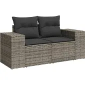 vidaXL 3-delige Loungeset met kussens poly rattan grijs