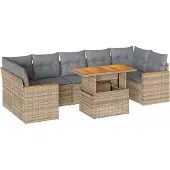 vidaXL 8-delige Loungeset met kussens poly rattan acacia beige