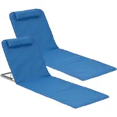 En.casa Strandmat "Donostia", set van 2, stalen frame, inklapbaar, 143 x 48 cm, blauw