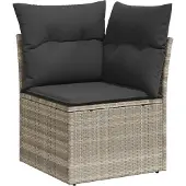 vidaXL 7-delige tuinmeubelset met kussens, lichtgrijs, polyrotan