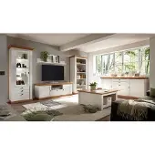 IMV Woonkamerwand, 577 cm, grenen, wit / notenhout eiken, wandmeubel, boekenkast