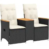vidaXL Tuinbank 2-zits verstelbaar met tafel poly rattan zwart