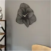 Opviq , Azalea metalen wandklok - APS039 49 - Zwart, Wandklokken, Zwart, Staal, 49 x 49 cm
