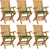 Syfax Klapstoelen met groene kussens, 6 stuks, massief teakhout