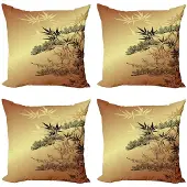 Abakuhaus – Kussenhoesenset 4x45x45 cm – Dubbelzijdig bedrukt – Bamboe Sepia