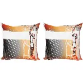 Abakuhaus Basketbal Kussenhoes Set – 2x40x40 cm – Dubbelzijdig bedrukt – Oranje/Zwart