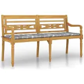 vidaXL Bankje Batavia met ruitpatroon kussen 150 cm massief teakhout
