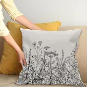 Abakuhaus Bloemenkussenhoes – Wildbloemen, Botanisch – 45x45 cm, Licht Eierschaal/Grijs