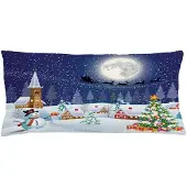 Abakuhaus Kussenhoes – Winterlandschap – 40x90 cm – Wit/Blauw – Rits