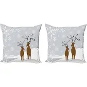 Abakuhaus Kerstkussensloopset (2 stuks), Rendier Noel, 50 cm, Bruin Lichtgrijs Wit