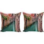 Abakuhaus Venetië Kussenhoezen Set – 2x60x60 cm – Dubbelzijdig bedrukt – Jadegroen & donker koraal