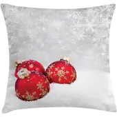 Abakuhaus Kussenhoes Kerstbolletjes op Sneeuwvlok 40x40 cm – Wit/Rood