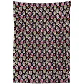Abakuhaus – Tafelkleed Bloemen suikerschedel, 140x200 cm, rood-zwart