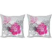 Abakuhaus Kussenhoes Set 2x50x50 cm – Dubbelzijdige Bedrukking – Grijs Magenta Wit