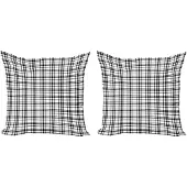 Abakuhaus geruite kussensloopset (2 stuks), zwart-wit raster, 60 cm, zwart-wit
