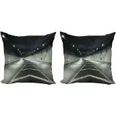 Abakuhaus Landschapsdecorkussen – Kussenhoes 40x40 cm – 2-pack – dubbelzijdig – marineblauw/wit
