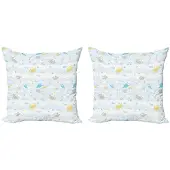 Abakuhaus Krabben Kussenhoes Set – 2x40x40 cm – Dubbelzijdig – Blauw-Geel