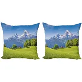 Abakuhaus Europa Kussenhoes Set – 2x50x50 cm – Dubbelzijdig bedrukt – Groen/Hemelblauw