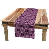 Abakuhaus Tafelloper – Damast-bloemenmotief – 40x180 cm – Lichtroze/Pruim