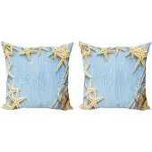 Abakuhaus Schelpen Kussenhoes Set – 2x40x40 cm – Dubbelzijdig bedrukt – Babyblauw/Elfenbein