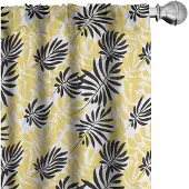 Abakuhaus Geel/zwart Gordijnen – Bladpatroon – 2x75×225 cm