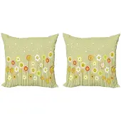 Abakuhaus Gele Bloem Kussenhoes – 2x40x40 cm – Dubbelzijdig – Pale Groen